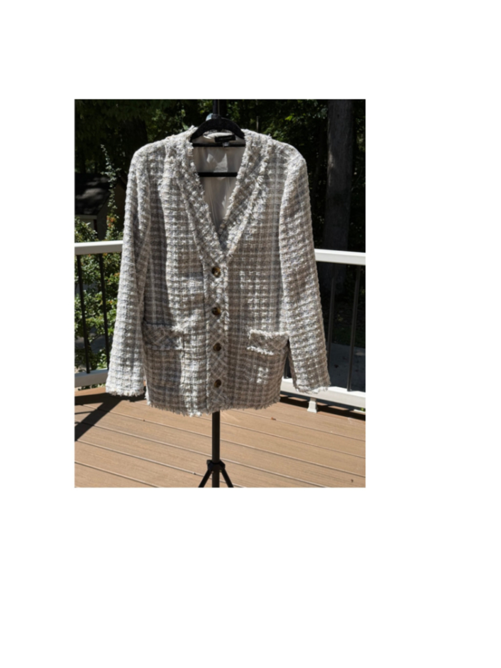Ann Taylor White Grey Tweed Blazer Jacket Size 16 (EUC)